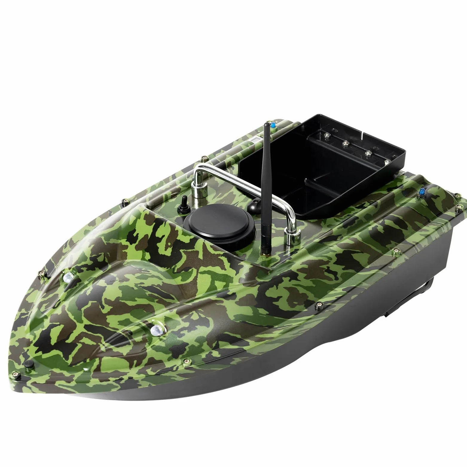 500M Bateau Amorceur Télécommandé, Bateau d'appât sans Fil Pêche 1,5KG Capacité, Auto Cruise Amorceur avec LED pour Pêche Nocturne en Rivière/Lac (Camouflage)