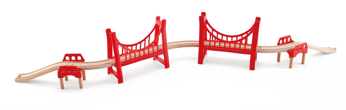 Jouet Hape Pont Double Rouge Suspendu pour Circuit Train Bois - Jouet pour Enfant de Plus de 3 Ans - Double Pont en Bois Compatible Avec Marques Traditionnelles de Jeu de Train en Bois pour Enfants
