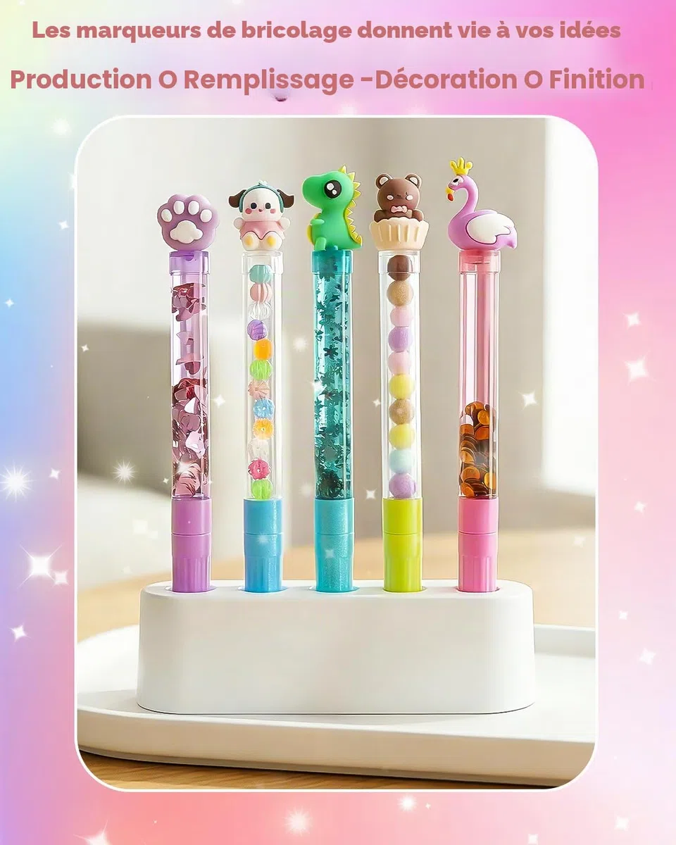 Kit de stylos à faire soi-même pour enfants à partir de 6 ans – Mon atelier de stylo avec 50 accessoires pour 10 stylos personnalisés (paillettes, plumes, figurines) – Kit créatif comme cadeau