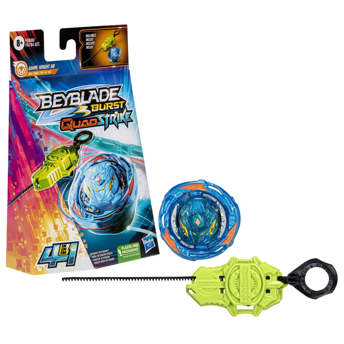 Beyblade Burst QuadStrike, Starter Pack avec toupie de compétition Whirl Knight K8 et Lanceur