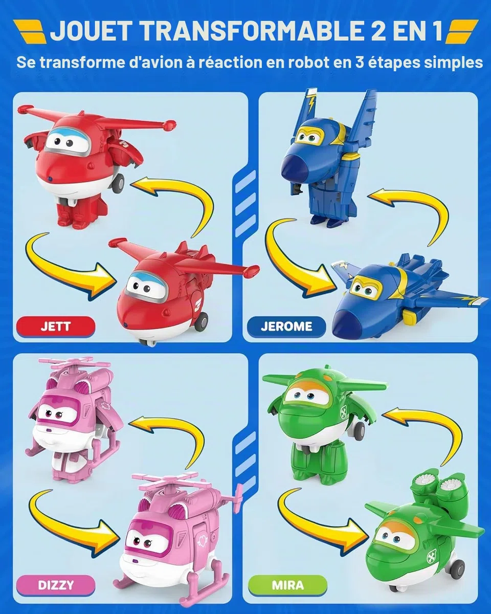 Super Wings Transform-a-bots Les Avions de Ligne du Monde, Série 2, (Pack de 15 figurines de 5 cm),Jouet Enfant 2 3 4 5 6 7 8 Ans Garcon Fille