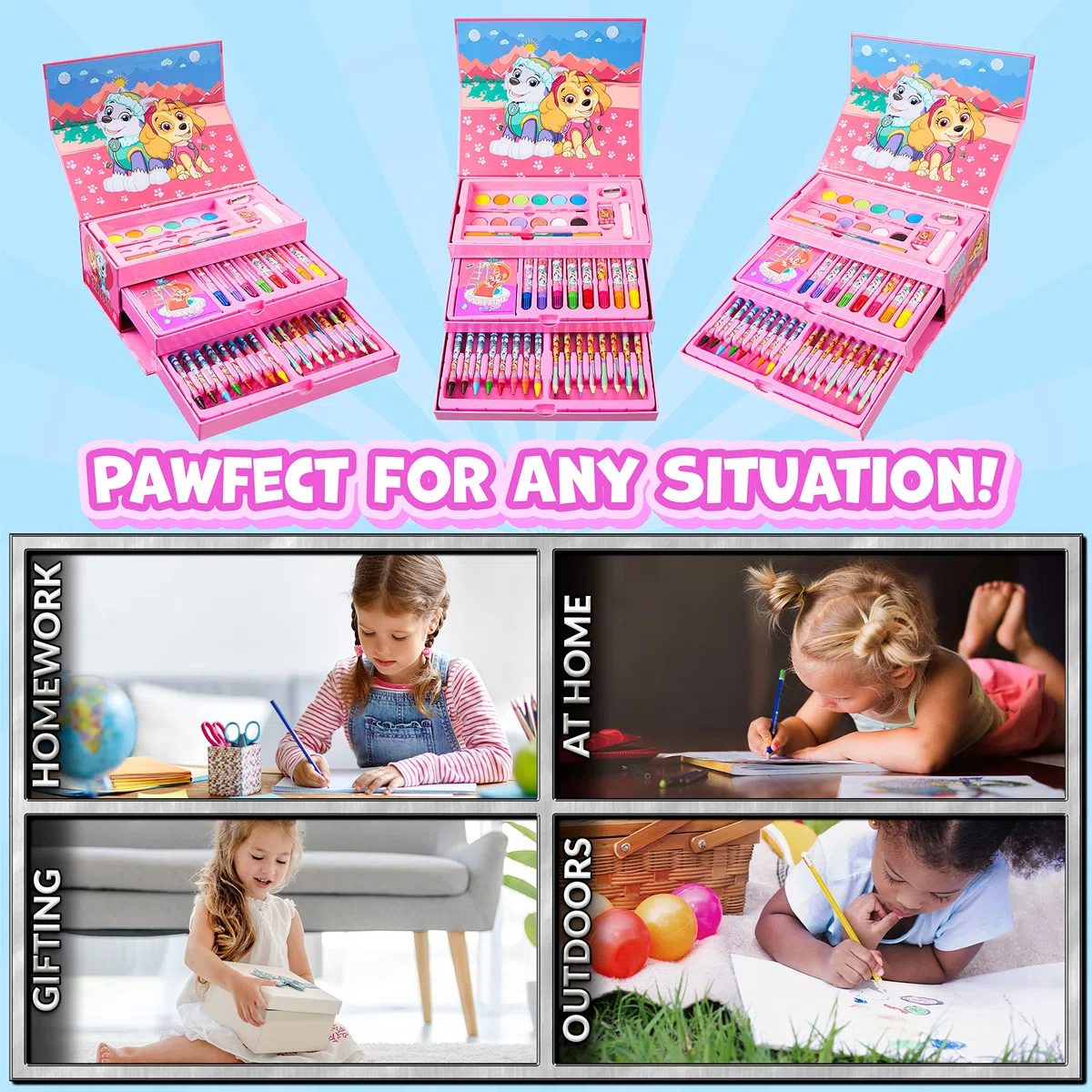 Paw Patrol Set de Coloriage Pat Patrouille - Coffret Peinture et Coloriage Enfant (Rose)