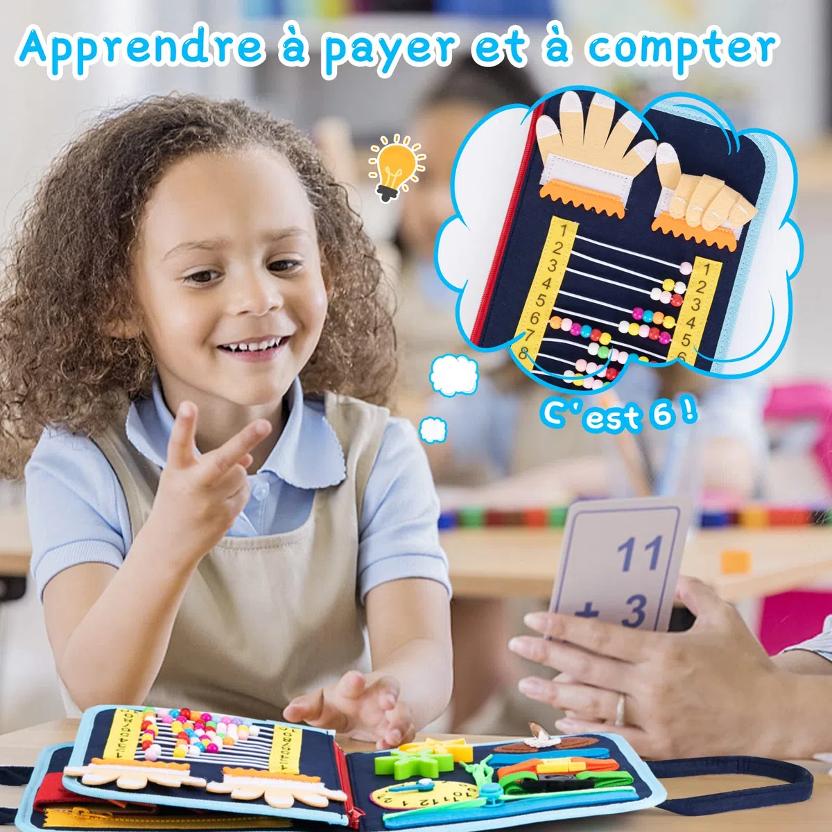 Busy Board Montessori, Tableau Montessori Jouets d'activité et de Développement, Livre Montessori 1 an, Jeux Educatif Apprentissage Préscolaire, Motricité Bébé pour Enfants 1 2 3 4 Ans (Bleu)