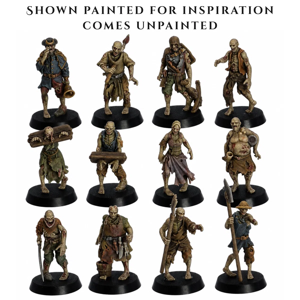 Zombie Villagers Ensemble miniature – 12 modèles de morts-vivants pour RPG de table et jeux de guerre | Monstres d'Halloween à l'échelle de 32 mm | DnD, armée nécromancienne, horde morts-vivants |