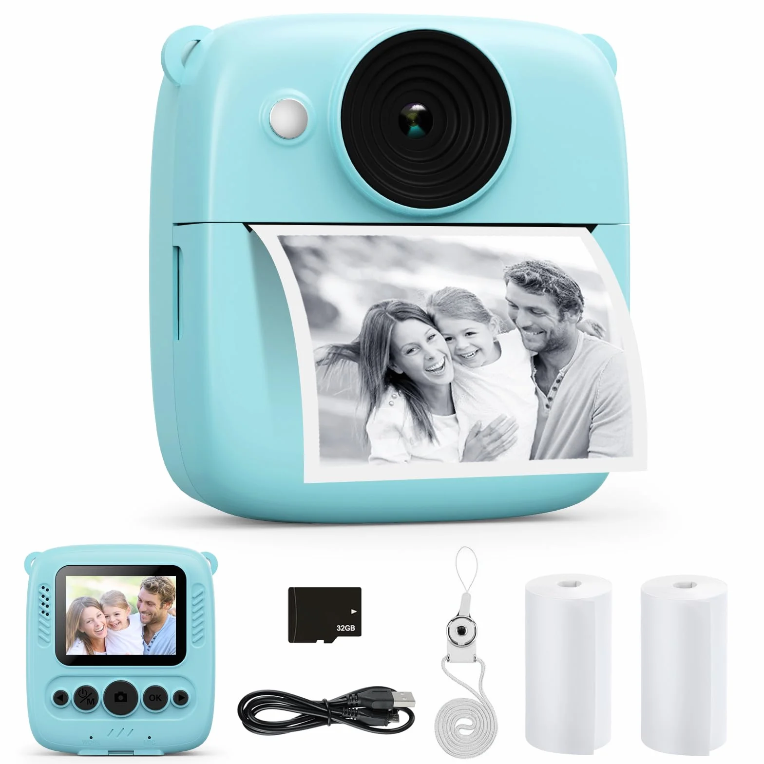 Appareil Photo Instantané Enfant, CalineGam 48MP 1080P Appareil Photo Numérique Enfant avec Carte 32GB & Papier Photo, Noël Anniversaire Cadeau pour Filles Garçons 3-12 Ans (Bleu)