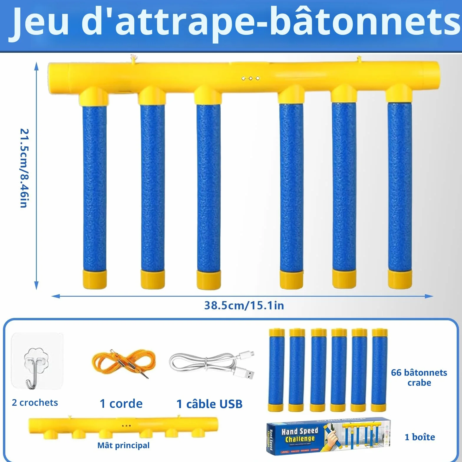 Jouet d'Entraînement à la Réaction avec Bâtons Tombants - Jeu de Capture de la Coordination Œil-Main pour Enfants et Adultes - Défi Réflexe (A)