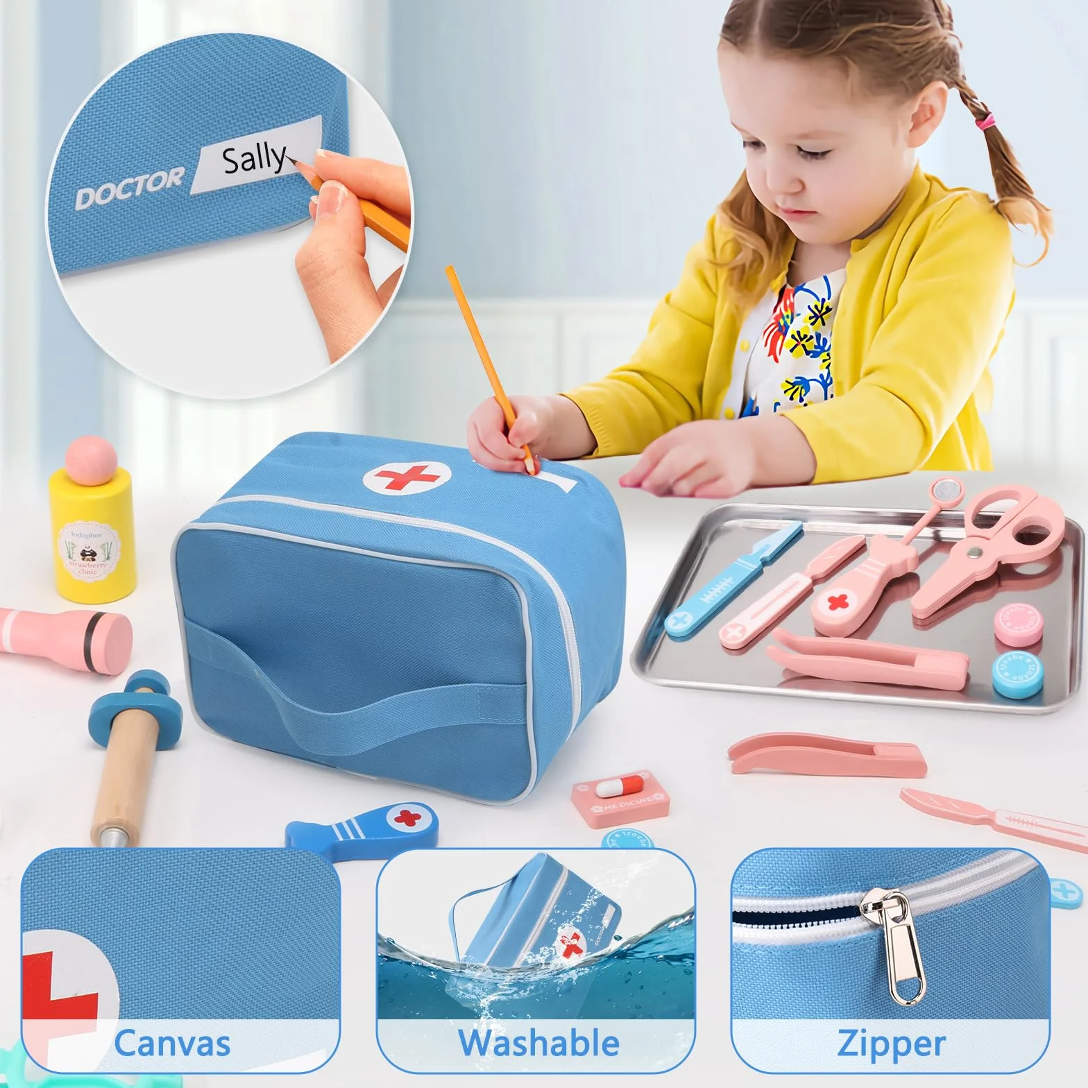 Malette Docteur Enfant, avec Véritable Stéthoscope, Thermomètre, Blouse de Médecin et Sac de Médecin Portable, Malette Docteur Enfant pour Fille Garcon 3+ Ans, Jouet Enfant 3 4 Ans