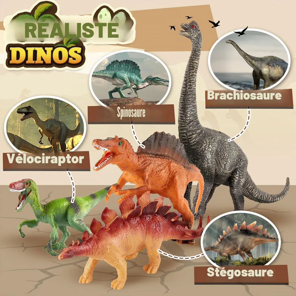 TOEY PLAY Grandes Dinosaure Jouet Enfants, 12PCS Réaliste Figurine Dinosaure, Ensemble Dino avec Tyrannosaure Rex, Triceratops, Jouet Éducatifs pour Garçons Filles 3 4 5 6 Ans