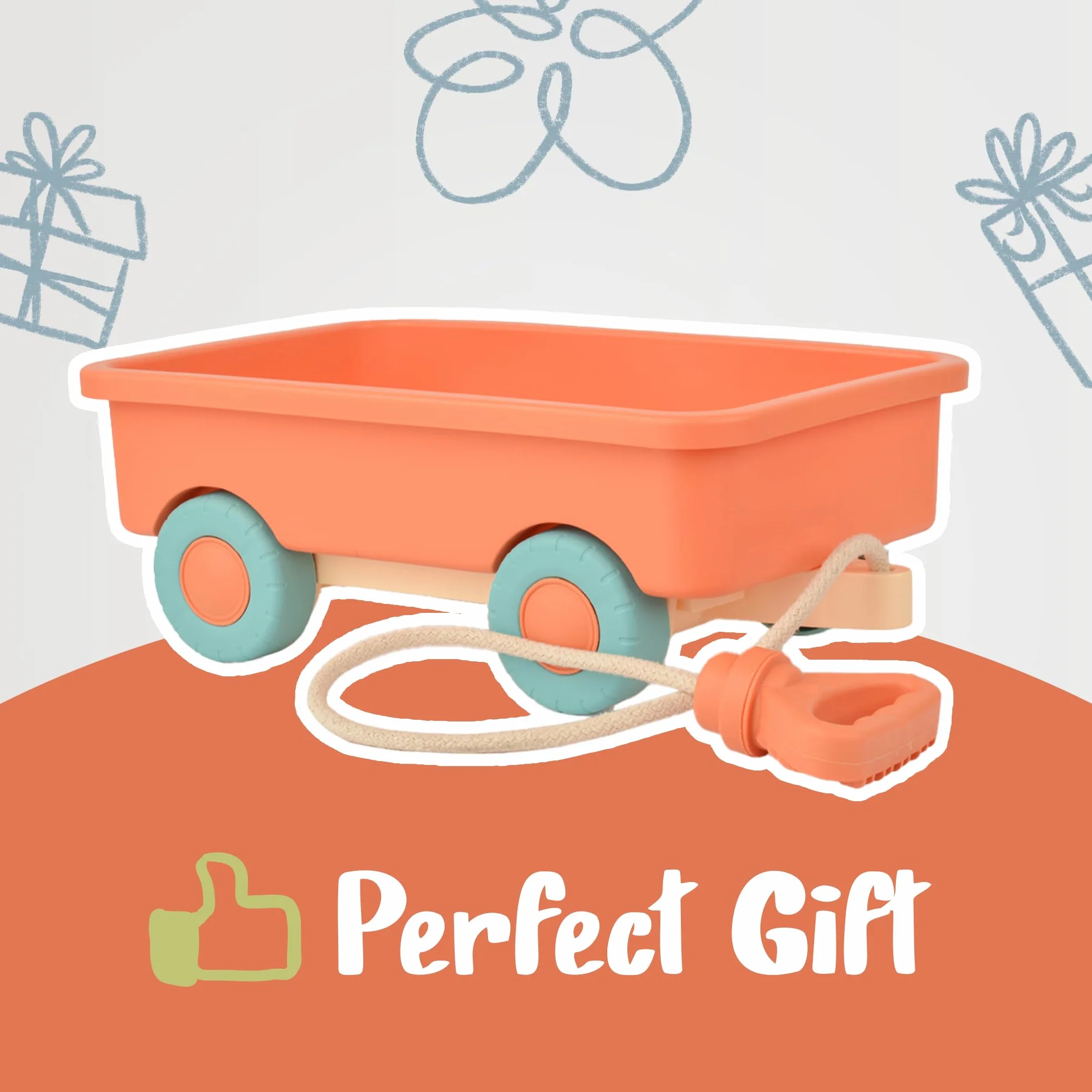 Chariot de traction pour enfants - Pour l'intérieur et l'extérieur - Convient pour les enfants à partir de 2 ans - Jouet de jardin et de plage - Cadeaux pour filles et garçons (saumon)