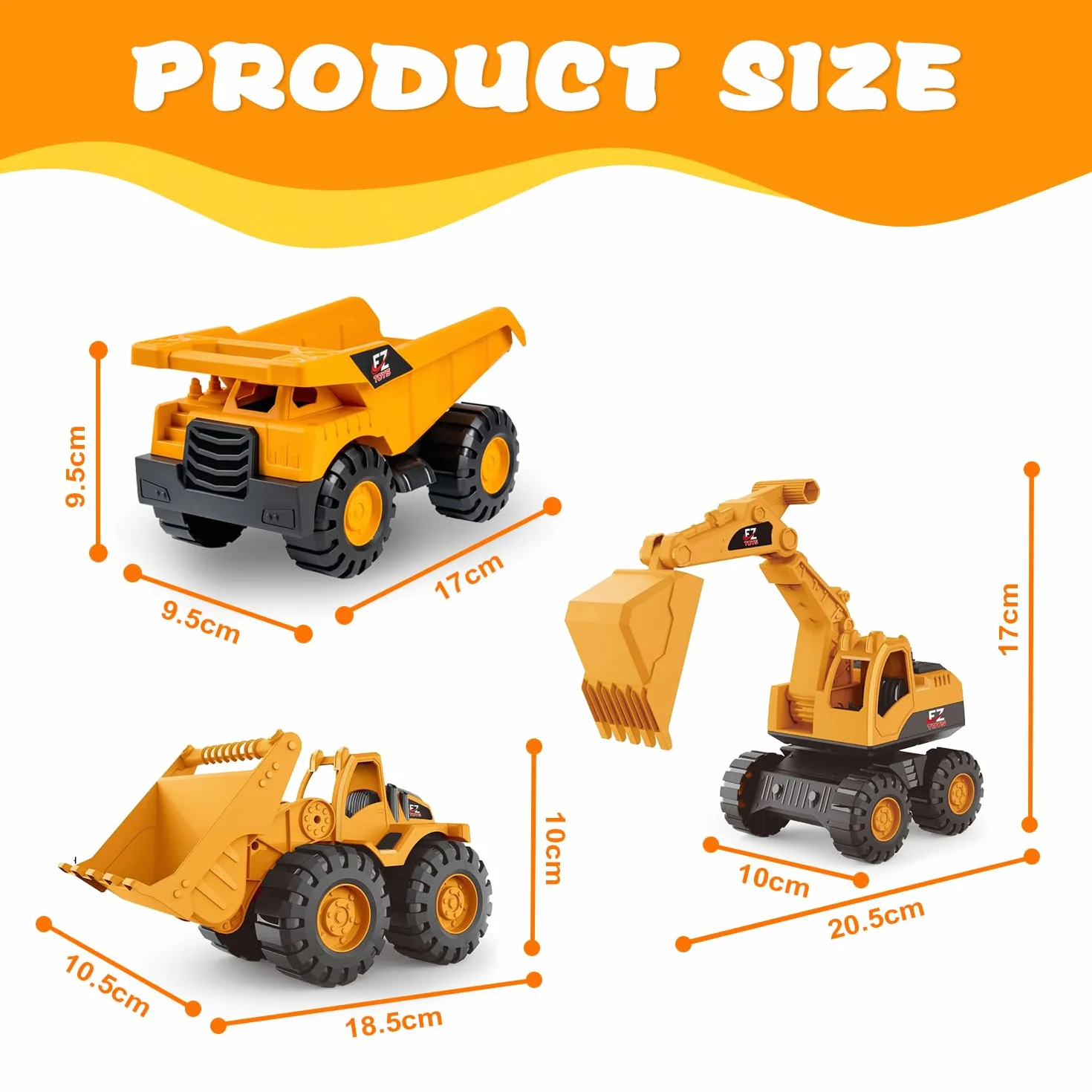 Generisch 3 Pièces Jouets Pelleteuse, Jouet De Sable Pelleteuse Bac à Sable, Jouets De Sable Voiture, avec Camion Benne Bulldozer Pelleteuse, Camions De Chantier pour Enfants pour 3-12 Ans