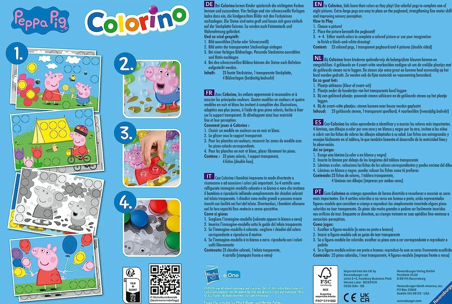 Ravensburger - Colorino - Peppa Pig - Jeu Éducatif - Jeu d'apprentissage des Couleurs et Manipulation - Motricité et créativité - À partir de 2 Ans - 20892