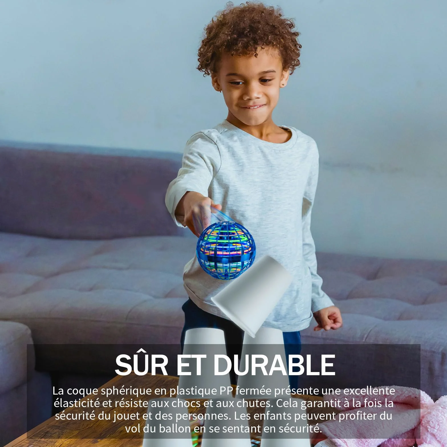 Ivtivfu Boule Volante (Bleu, Amélioré) : Jouet Flying Orb Ball avec LED, UFO Spinner Boomerang Magique, Cadeau Extérieur pour Enfant Garçon Fille 6 7 8 9 10 11 12 Ans