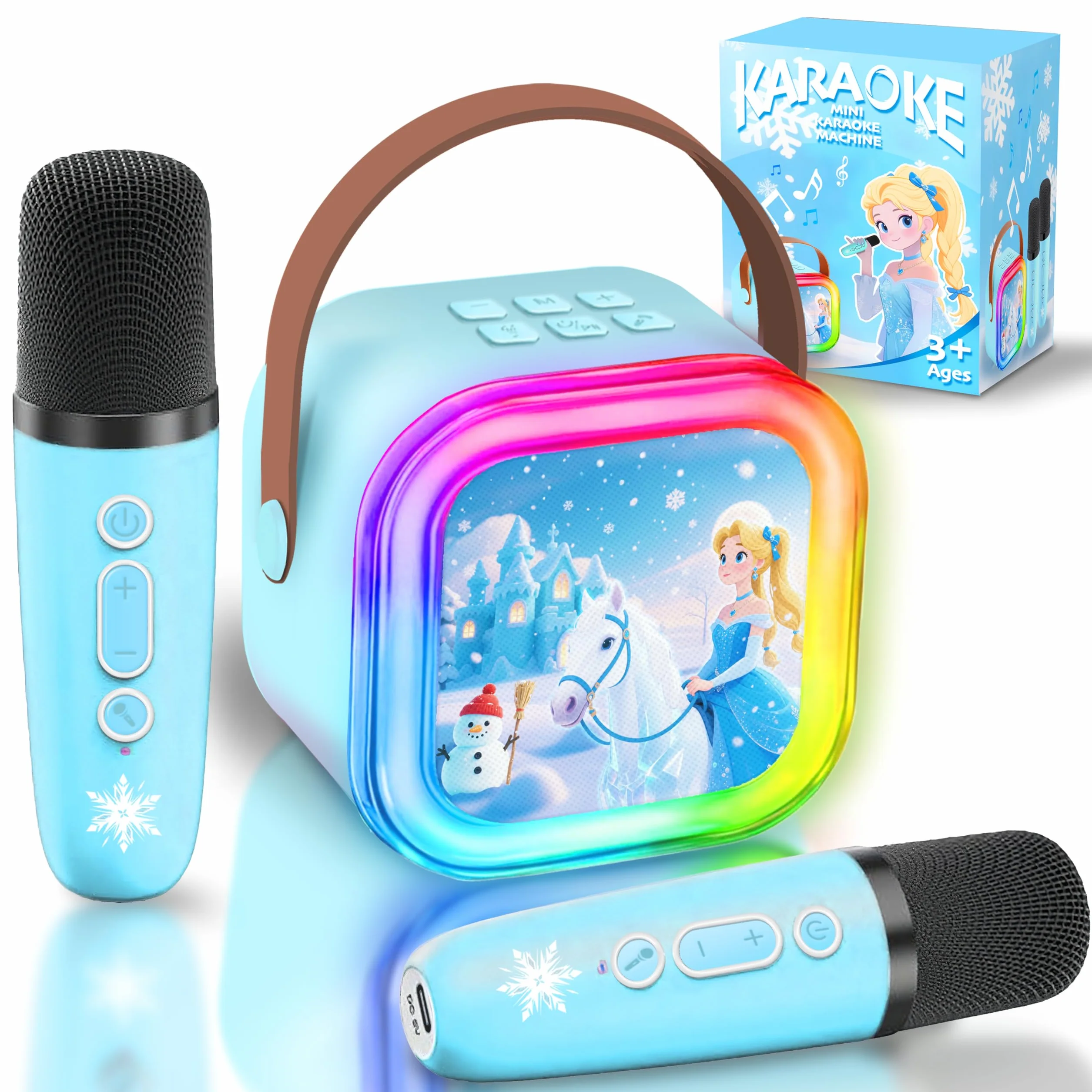 Micro Karaoke Enfant,Enceinte Bluetooth Enfant avec 2 Micros sans Fil,Micro Enfant pour Chanter, Idée Cadeau Fille 3 4 5 6 7 8 9 Ans Anniversaire,Jouet Frozen