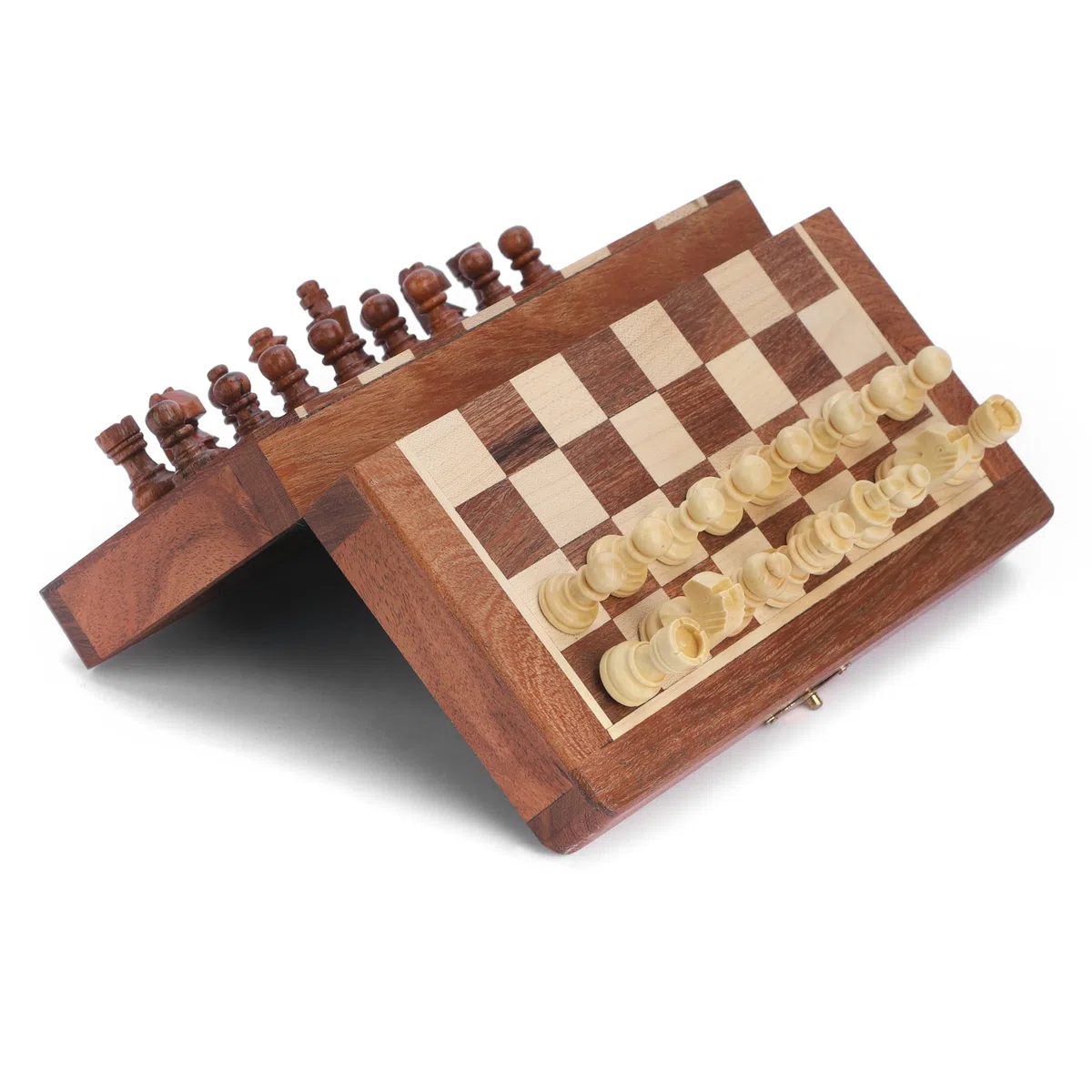 Ajuny Jeu d'échecs Magnétique en Bois avec Pièces d'échecs Puzzle avec Pièces Faites à la Main pour Tournoi Professionnel Débutant Jeu d'échecs de Voyage Pliable Portable pour Adultes et Enfants