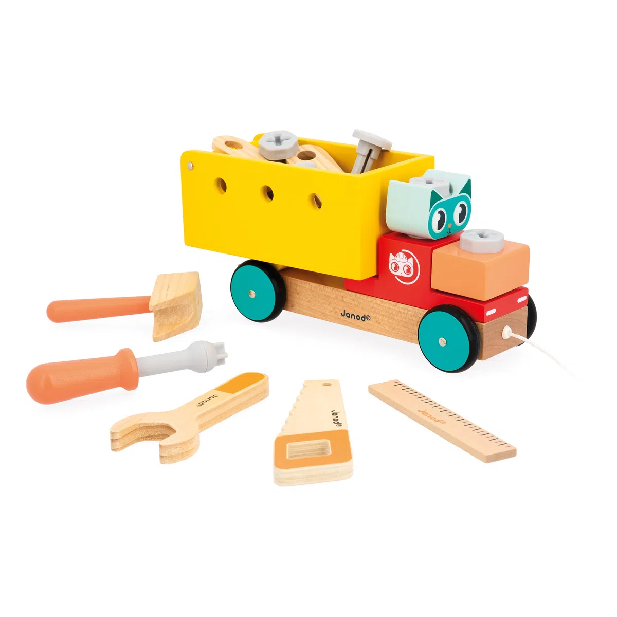 Janod - Mon Premier Jeu de Construction - Camion de Bricolage à Tirer - 23 Accessoires - Imitation - Motricité Fine & Créativité - 24 Mois + - J06451