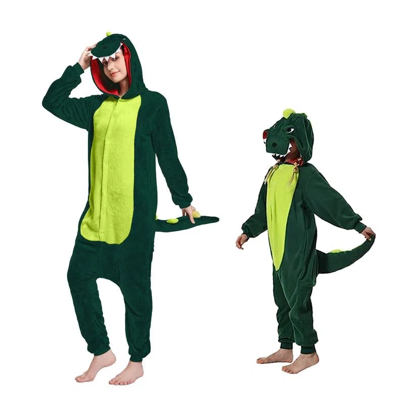 Pyjama de Dessin Animaux,Dinosaure Grenouillère Pyjama,Barboteuse Costume Dinosaure de Cosplay pour Enfants et Adultes Le Carnaval et la Fête d'halloween Costume