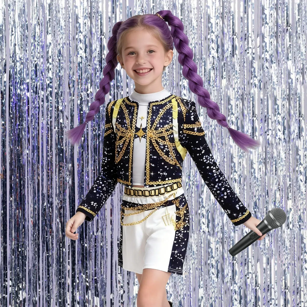 JIASHA K-P0p Dem0 Cosplay Enfants Deguisement, 3PCS Deguisement Dem0 Hun-te, Anime Cosplay Costume, P0p Singers Déguisement Complet pour Fête, Mädchen Costume für Karneval Cosplay
