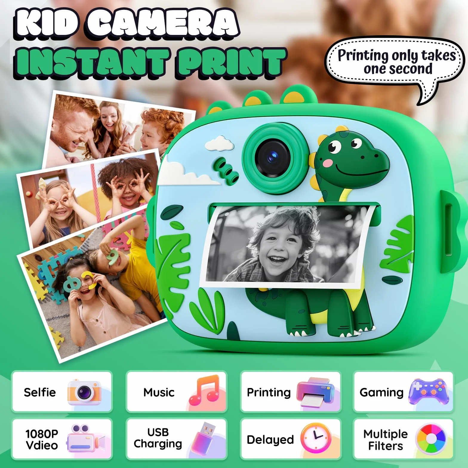 Appareil Photo Instantané pour Enfant, Appareil Photo Enfant Impression 1080P HD avec Imprimante avec 3 Rouleaux de Papier, Appareils Photos Numériques pour Les Enfants de 3 à 12 Ans