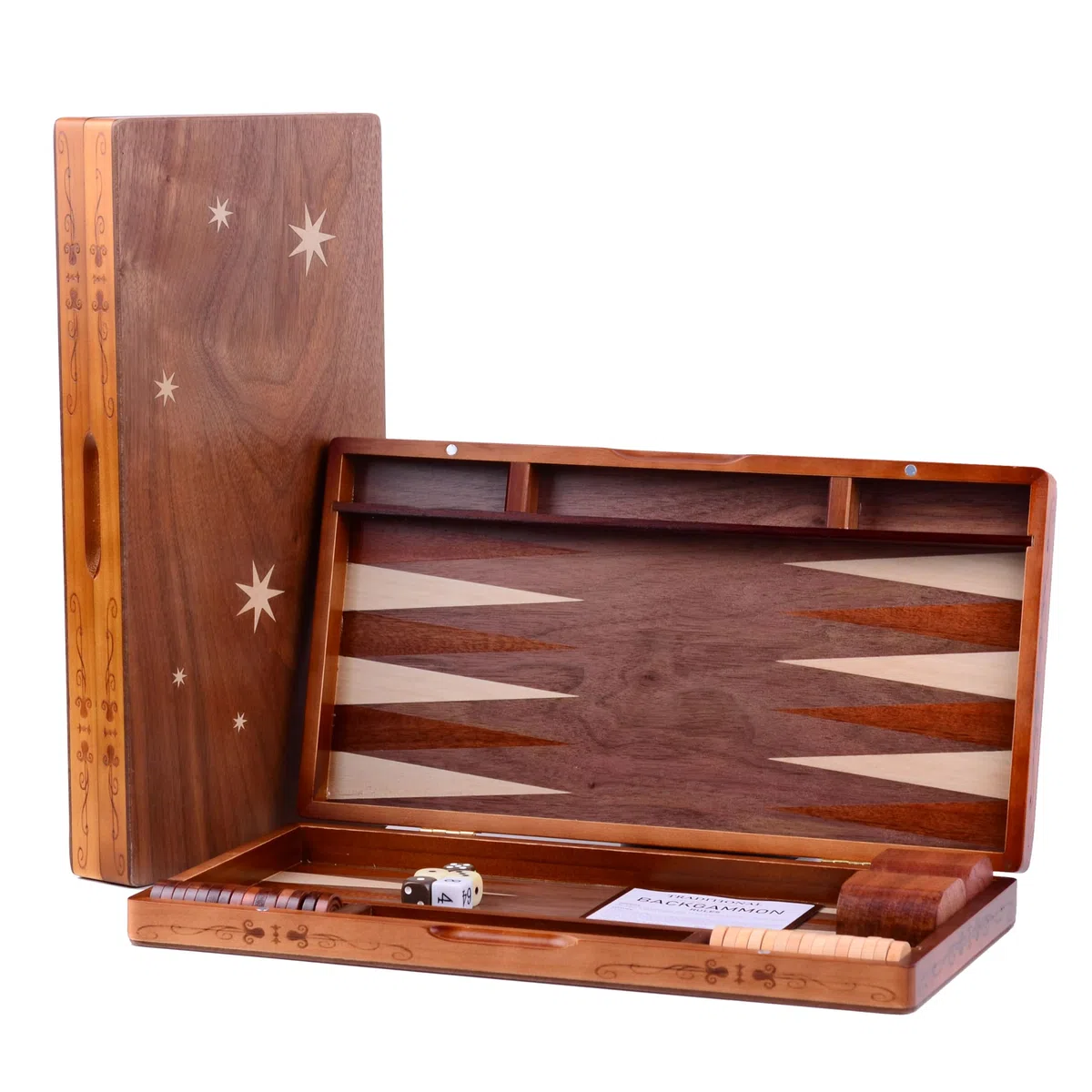 Syrace Jeu de Backgammon Classique en Bois incrusté de 40 cm - Grande Taille - Backgammon avec Dames - pour Adultes et Enfants