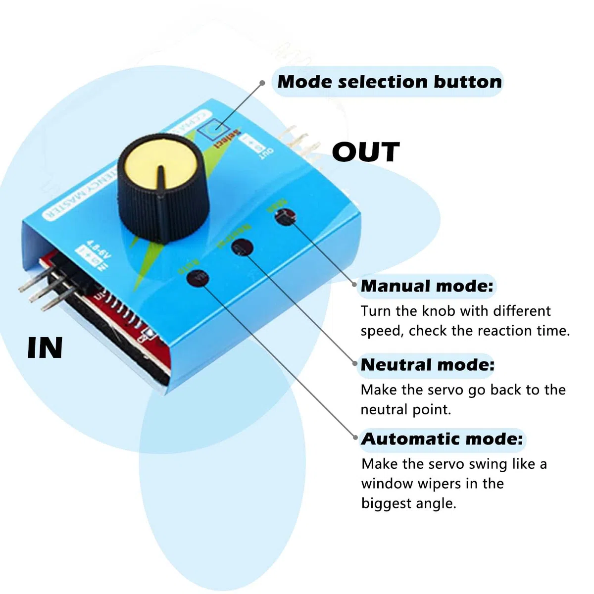 SG90 Kit de testeur de moteur servo 9 g Micro Servo 180 degrés + contrôleur micro servo RC avec boîtier d'alimentation 4 piles AA et connecteur JR