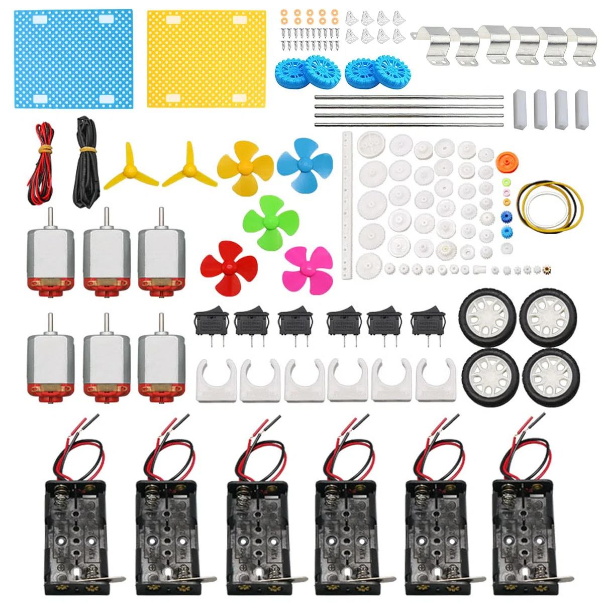 AOMAG Kit de Mini Moteur Electrique DC pour Enfants, 6 Set 159pcs avec Engrenages en Plastique, Arbre hélice, Roues en Plastique pour DIY STEM Engineering Toy Science Project