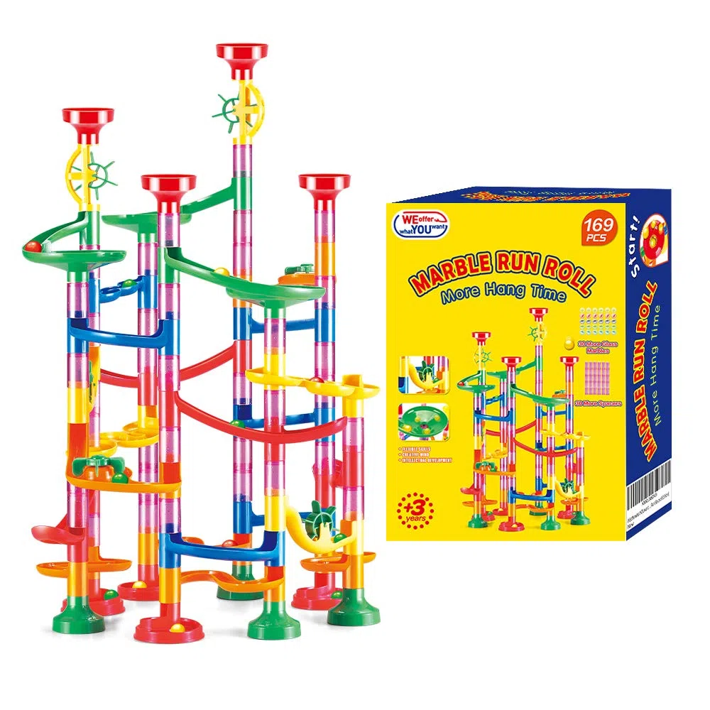 WEofferwhatYOUwant Circuit à Billes 169 Pièces – STEM Créatif pour Enfants 3+ | Construction DIY Ludique | Cadeau Éducatif | Apprentissage Moteur | Parcours Modulable avec Billes Colorées