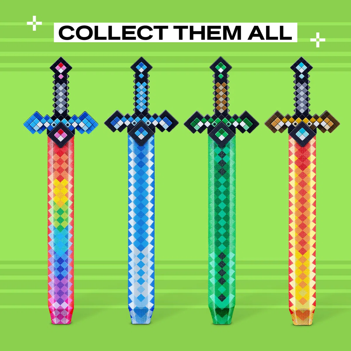 XSHOT Épée Pixel de Jeu de Rôle (4PK) de ZURU – Épée en Mousse avec Design Pixélisé et Poignée Plastique, Jouet de Jeu de Rôle Léger et Sûr pour Enfants 6+, Multicolord2