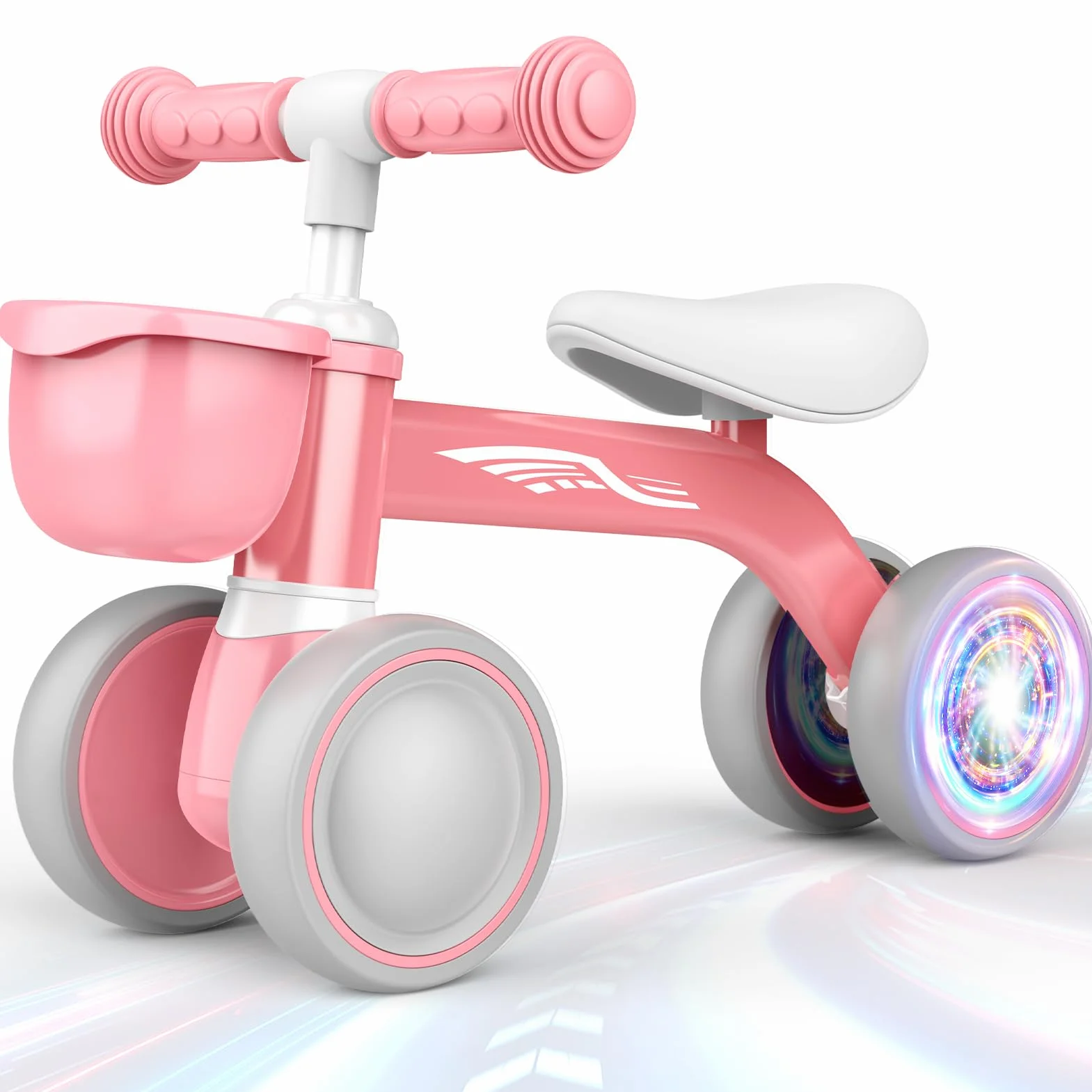 HappyGoLucky Draisienne Bebe 1 2 Ans, Jouet Enfant pour 12-24 Mois, Roues Colorées, Ultra-léger, Vélo avec Panier, Draisienne Jouet Fille 1 2 Ans, Cadeau pour 12-24 Mois, Cadeaux de Noël Enfant