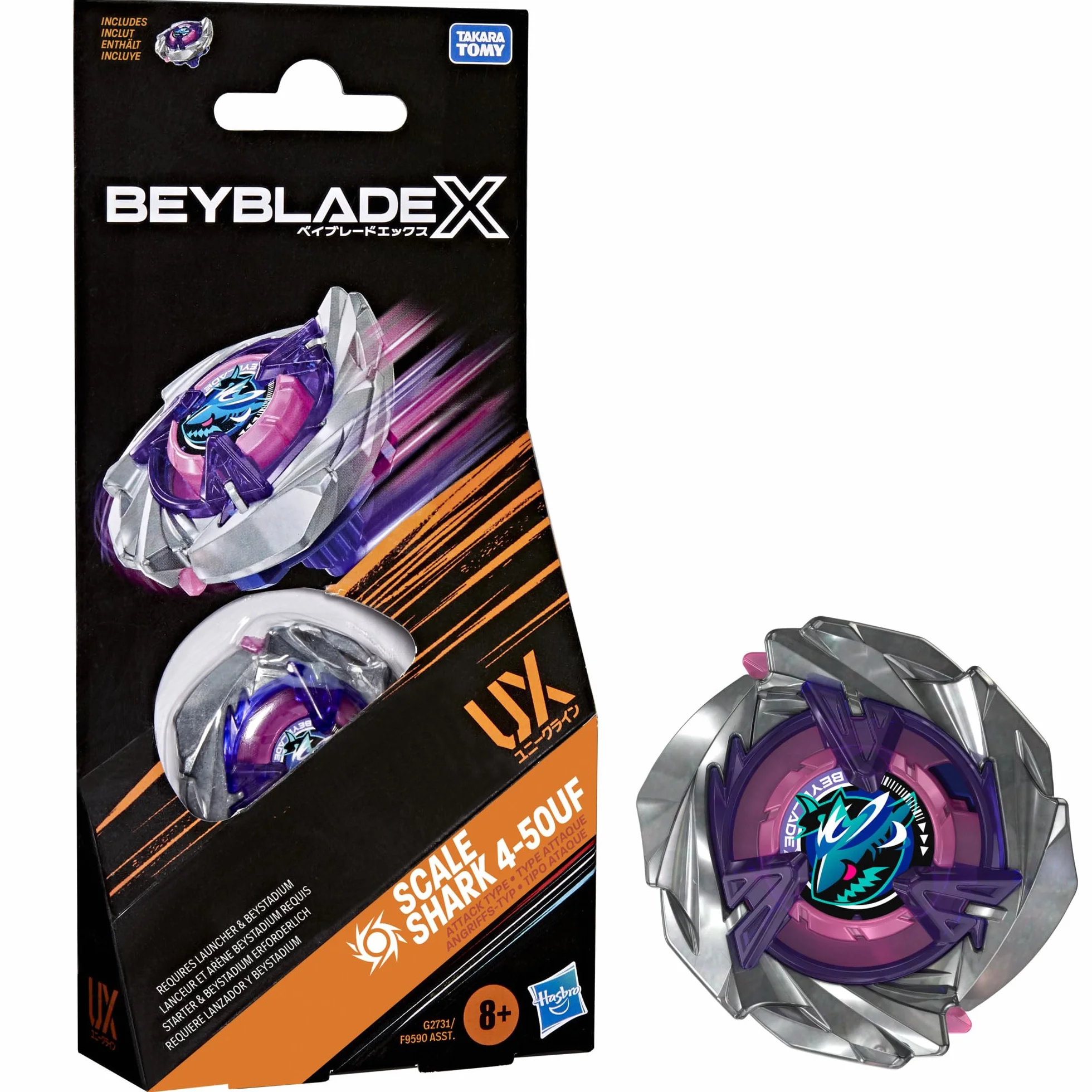 Beyblade X Booster Pack Scale Shark 4-50UF avec toupie de Type Attaque, toupies de Combat Authentiques Takara Tomy dès 8 Ans