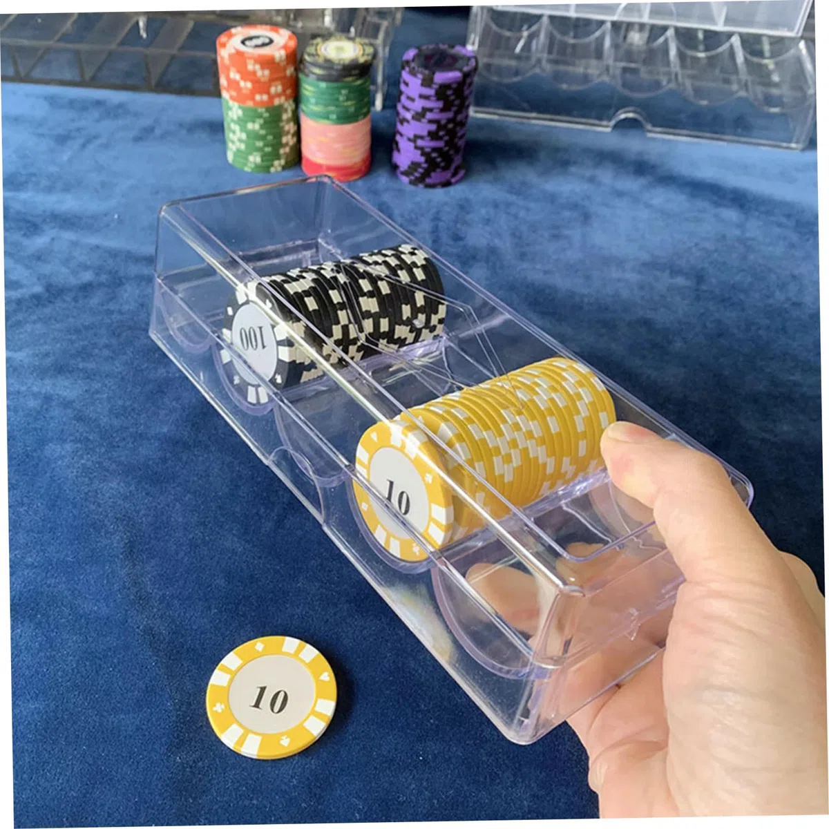 Jorzer Coffret à jetons de Poker, Plateau en Plastique Transparent avec Couvercle, 5 pièces, présentoir de Rangement Multi-usages pour Jeux Hasard, fêtes ou Maison