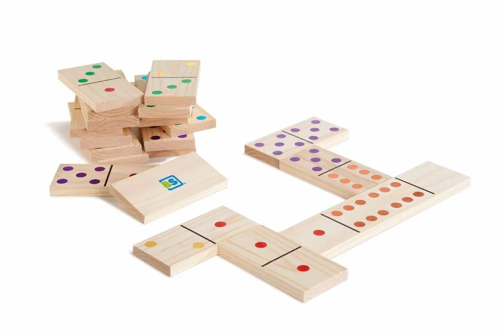 BS Toys Dominos En Bois De Couleur GA278 - Jeu De Dominos En Bois - Jeu D'Intérieur Et D'Extérieur - Jeu En Bois Pour Enfants - Dominos Extra-Large - 28 Pièces - 18 X 7,5 X 1,5 cm