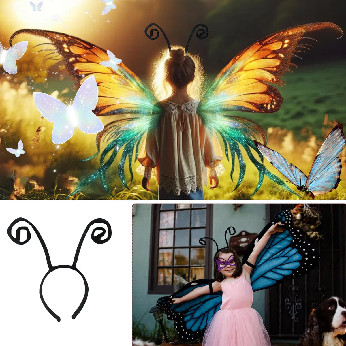 Lot de 6 serre-têtes d'antenne papillon abeille insectes - Accessoires de costume pour fêtes d'Halloween