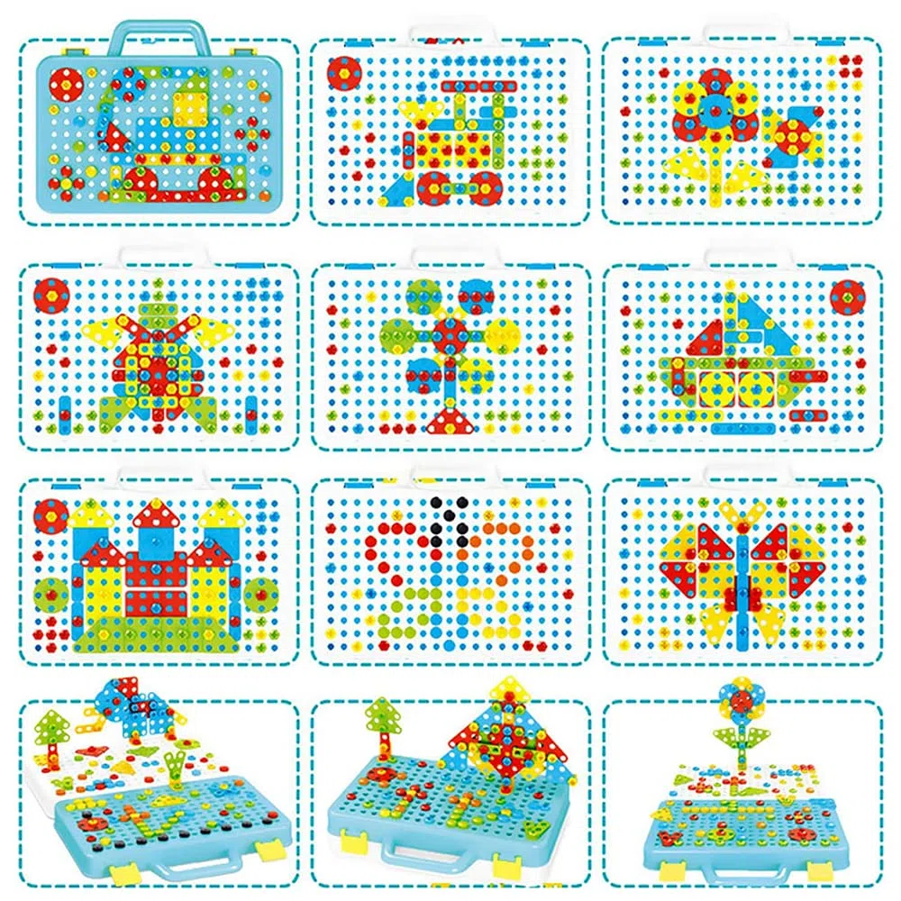 Jeu Mosaique Enfant 252PCS Puzzle Mosaïque 3D Jeu de Construction Perceuse Electrique Enfant STEM Kit Mosaique pour Enfant Fille Garcon Cadeau