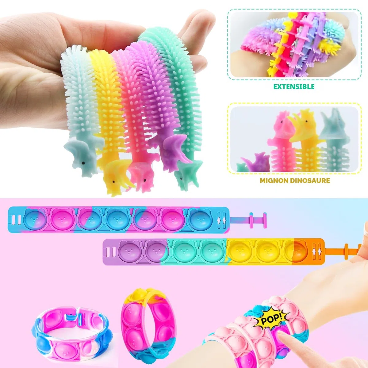 JUAUO 50 Pcs Fidget Toys Set, Stress-Angst Relief Toys pour Enfants et Adultes, Anxiété Relief Finger Toys, Anti Stress Autisme et TDAH, Jouets Sensoriels pour Enfants Fête d'anniversaire