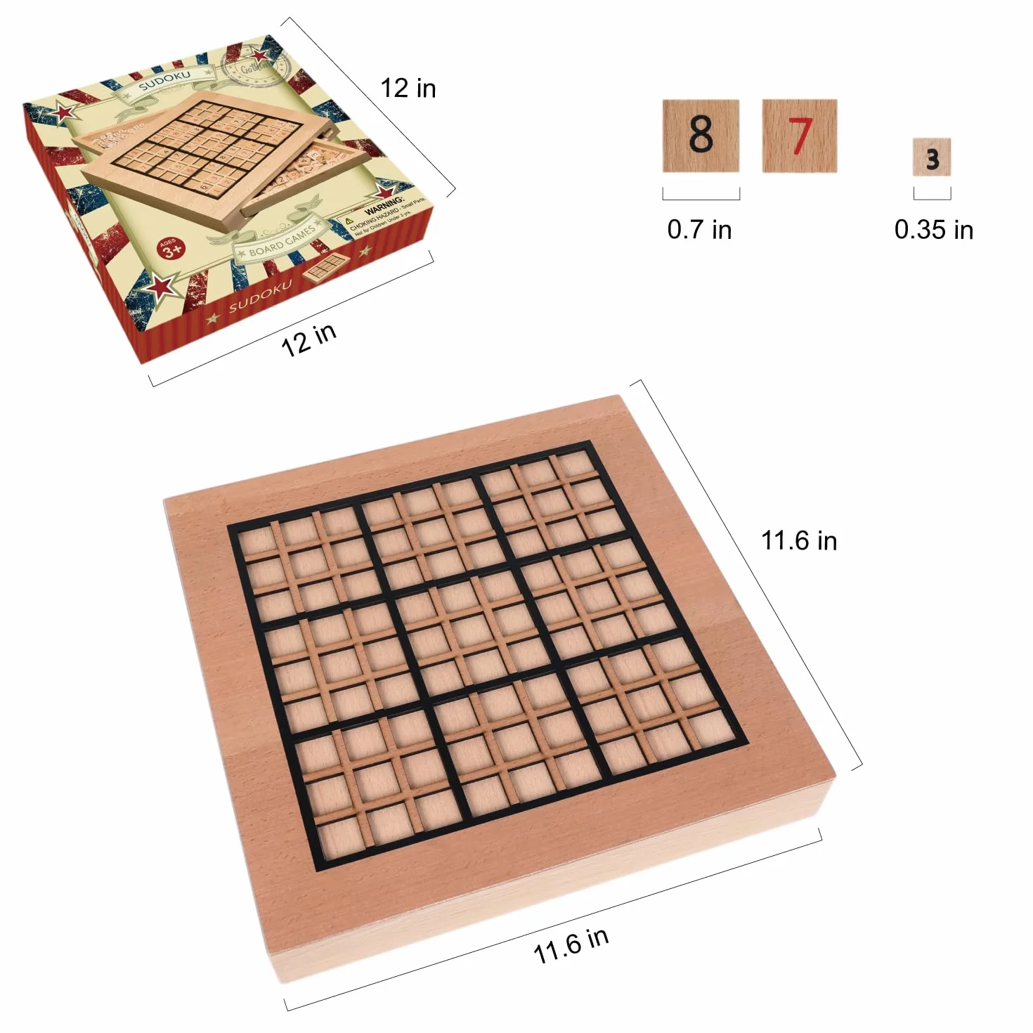 Sudoku Bois avec Plateau de Jeu, 90 Grands Chiffres et Pions Logiques, 2 Tiroirs de Rangement – Jeu de Réflexion et Entraînement Cérébral pour Tous Âges
