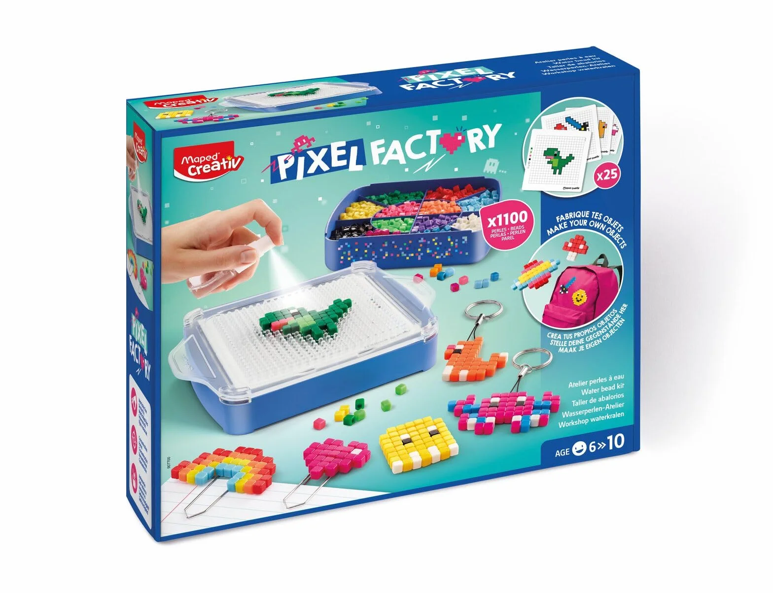 Maped Creativ - Pixel Factory - Kit Complet pour Création d'Objets en Perles à Eau Style Pixel Art - Modèles, Perles à Eau Carrées, Grille de Création & Accessoires - Activité Manuelle Dès 6 Ans