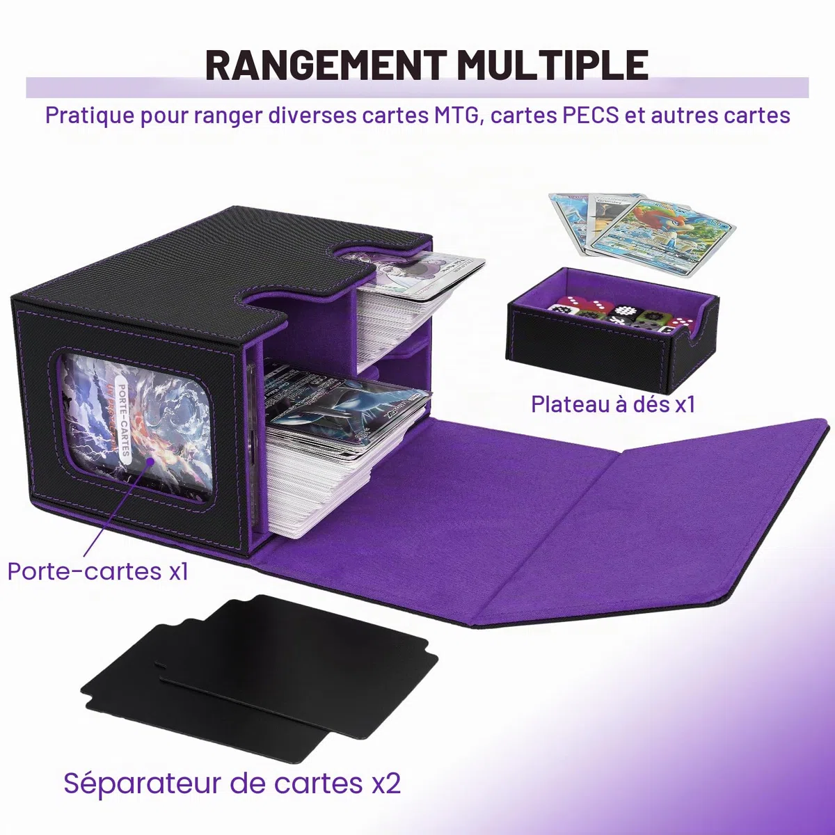 Boîte de rangement de grande capacité pour cartes MTG Commander, boîte de rangement pour cartes à collectionner avec côté transparent et bac à dés, vitrine pour cartes TCG, peut contenir 150