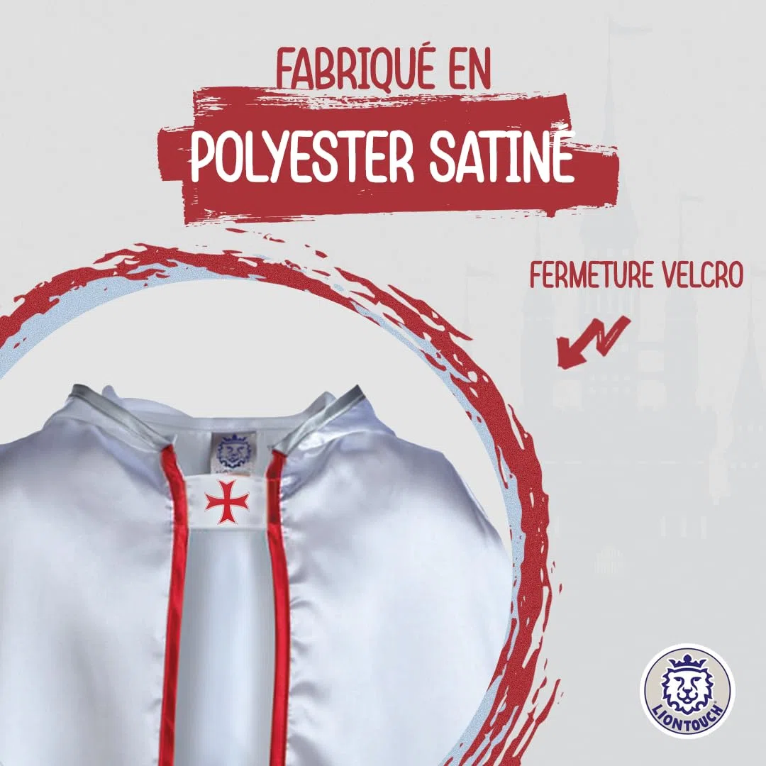 Liontouch - Cape du Chevalier Maltais | Taille Unique - 3 à 8 Ans | Cape d'Imitation Médiévale, Thème Classique de la Croix Rouge | Déguisements, Robes Fantaisies & Costumes Royaux pour Garçons