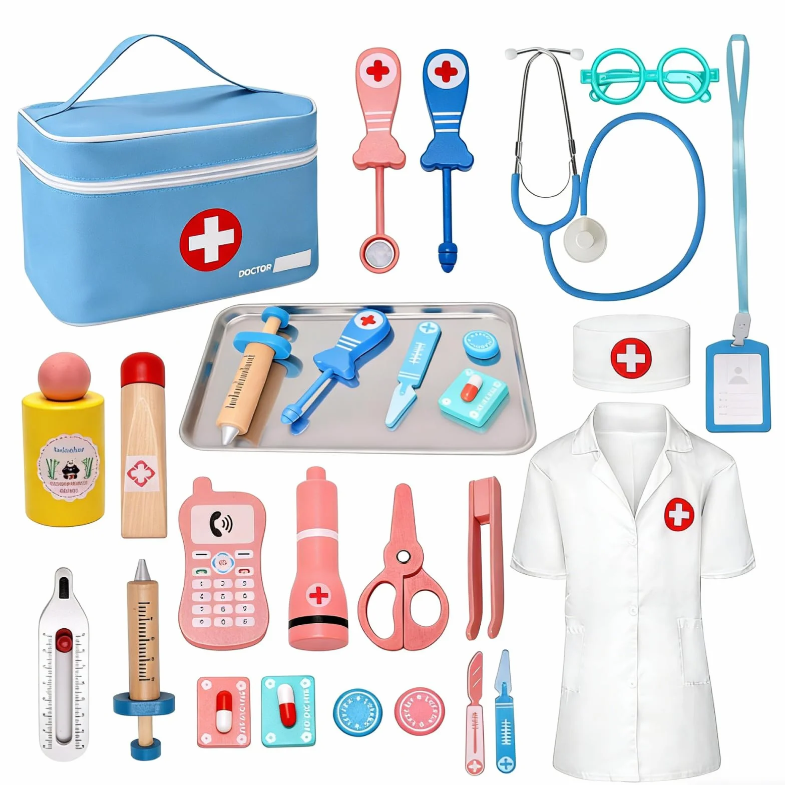 Malette Docteur Enfant, avec Véritable Stéthoscope, Thermomètre, Blouse de Médecin et Sac de Médecin Portable, Malette Docteur Enfant pour Fille Garcon 3+ Ans, Jouet Enfant 3 4 Ans