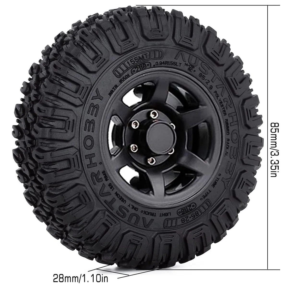 KINGCOO Lot de 4 pneus radiocommandés en caoutchouc 1,55" avec jantes en plastique Beadlock pour voiture 1/10 RC Crawler Car pour Axial AX90069 D90 TF2 Tamiya CC01 LC70 JIMNY Pièces de mise à niveau