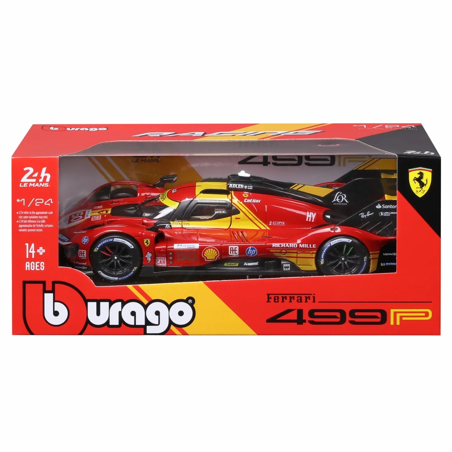 Bburago - Ferrari 499P 24H Le Mans Champion 2024#50, Voiture Diecast 1:24, Réplique Détaillée avec Portes Ouvrables, Licence Ferrari, Âge Recommandé 14+ Ans