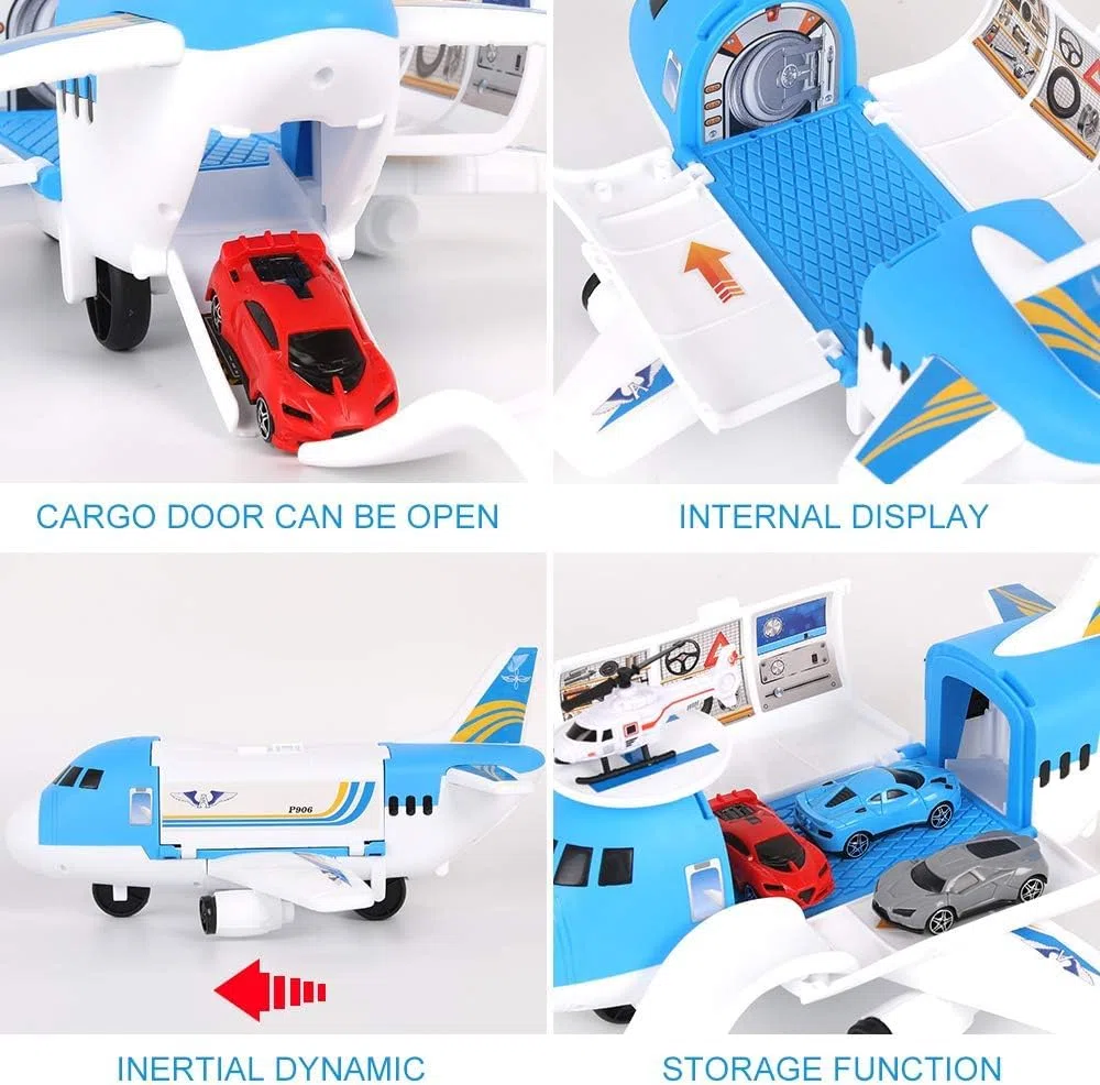 m zimoon Avions Jouets Transporteur Ensemble avec 4 Voitures, 1 pièces Hélicoptère Jouet et 1 Bricolage Autocollants Cadeau pour 3-12 Ans Garçons Filles
