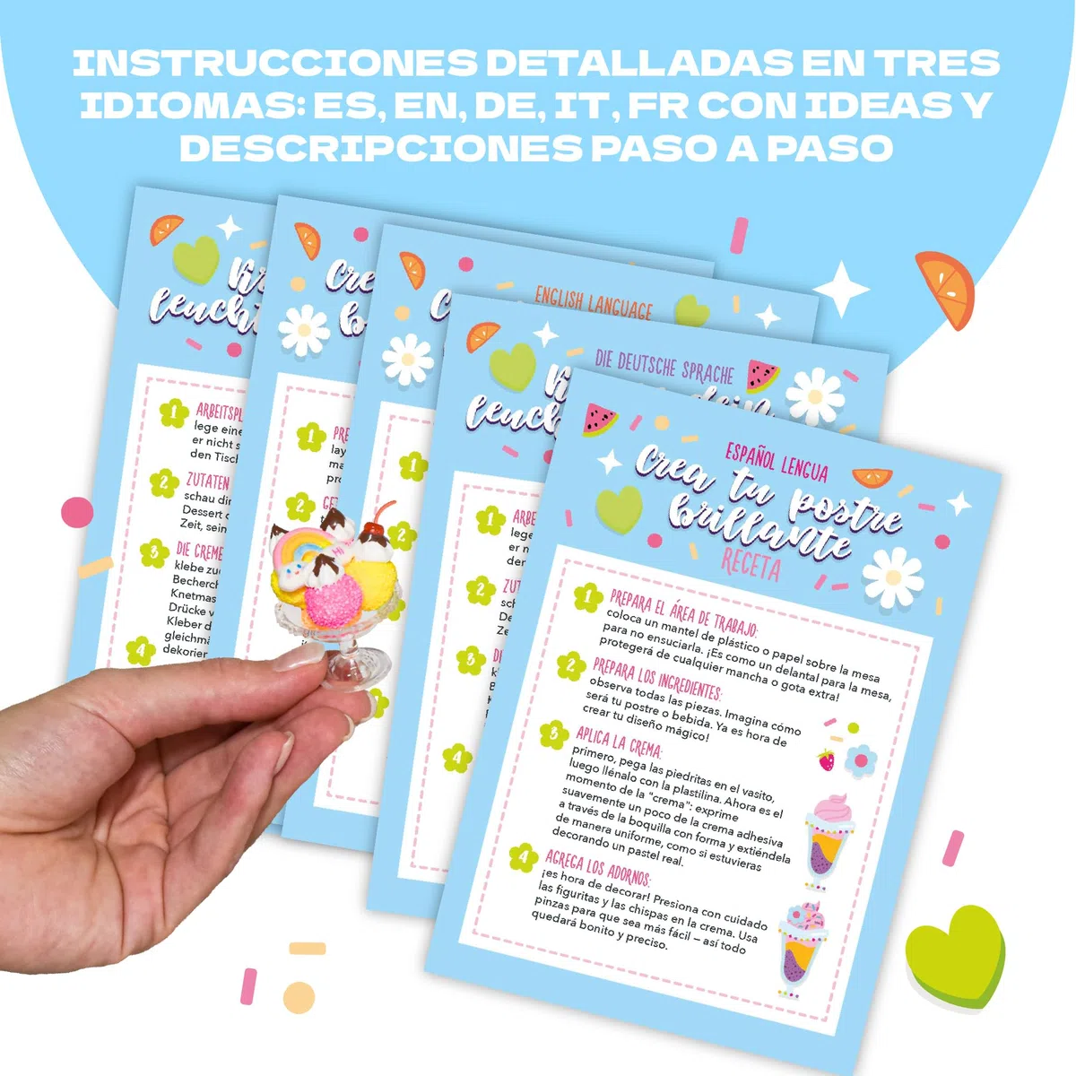 CRAFTY CATS Kit de loisirs créatifs Fête des Desserts – 115 pièces, argile à séchage à l’air, perles, colle crème avec embouts, set créatif DIY pour anniversaires et cadeaux, enfants 6+