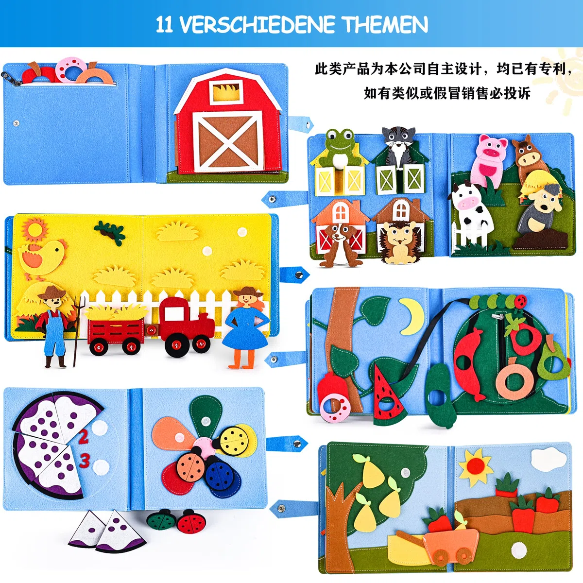 Quiet Book® | Livre d'emploi en feutre 3D Jouet éducatif sensoriel | Jouet éducatif pour enfants d'âge préscolaire Busy Book | Tableau d'activités pour enfants de 1 à 6 ans