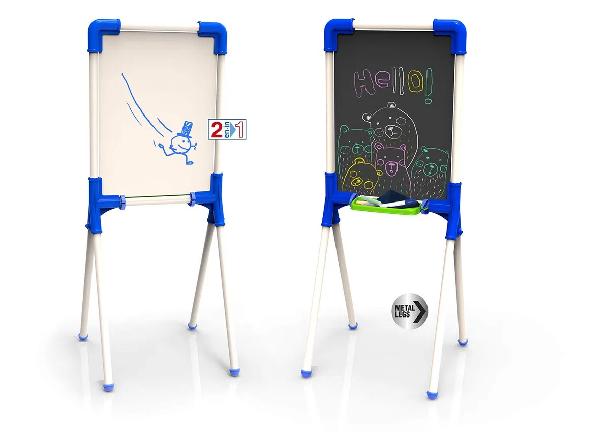 Chicos - Tableau Enfant 2en1 pour feutreseffaçables et craies de coleurs. Inclus 1 feutre et 10 craies. +36 mois (53029)