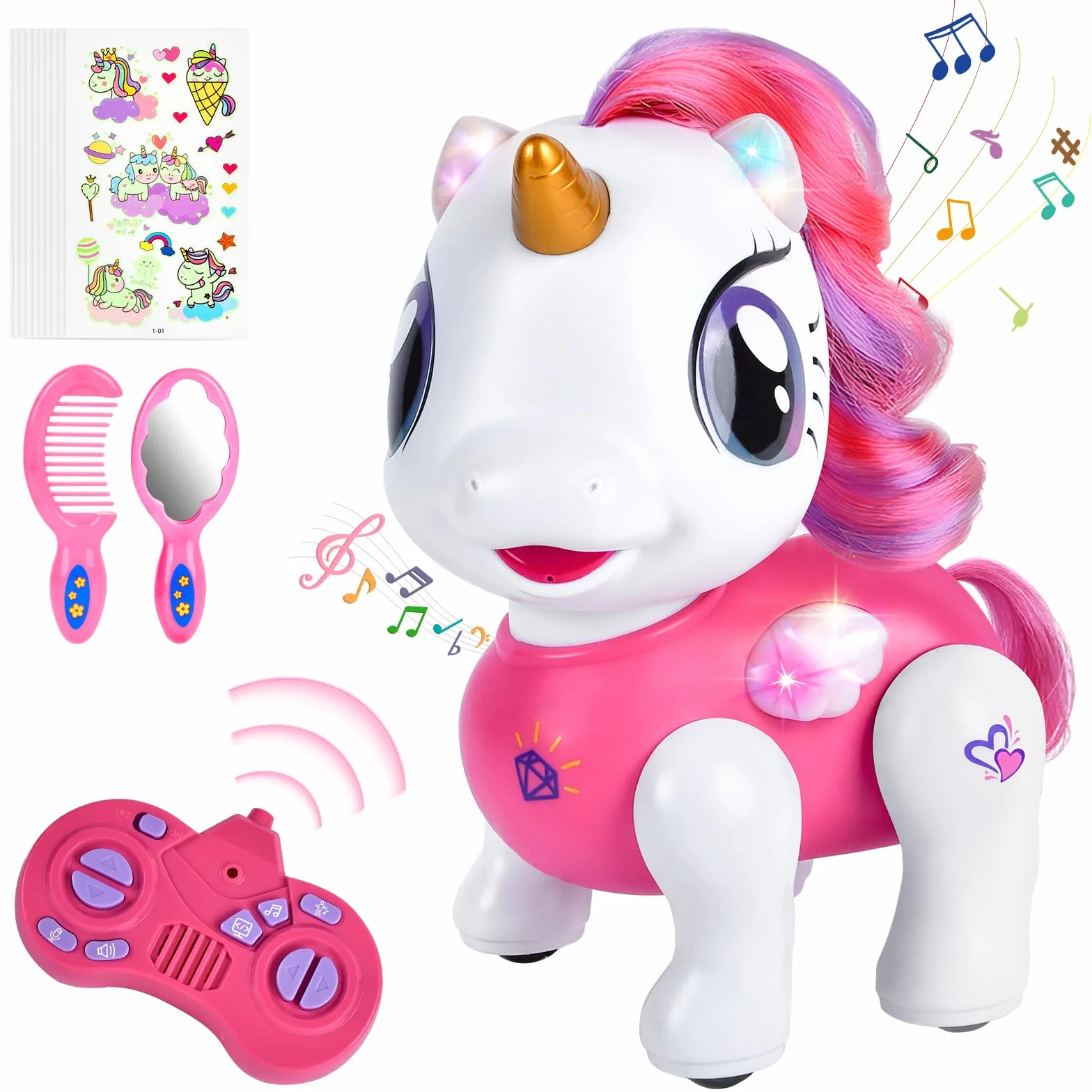 Joellfuner Licorne Jouet, Robot Telecommandé Enfant, Interactif Robot Fonction d'Enregistrement Programmable, Musique, Danse et Touchant, Licorne Jouets pour Filles 3+ Cadeaux
