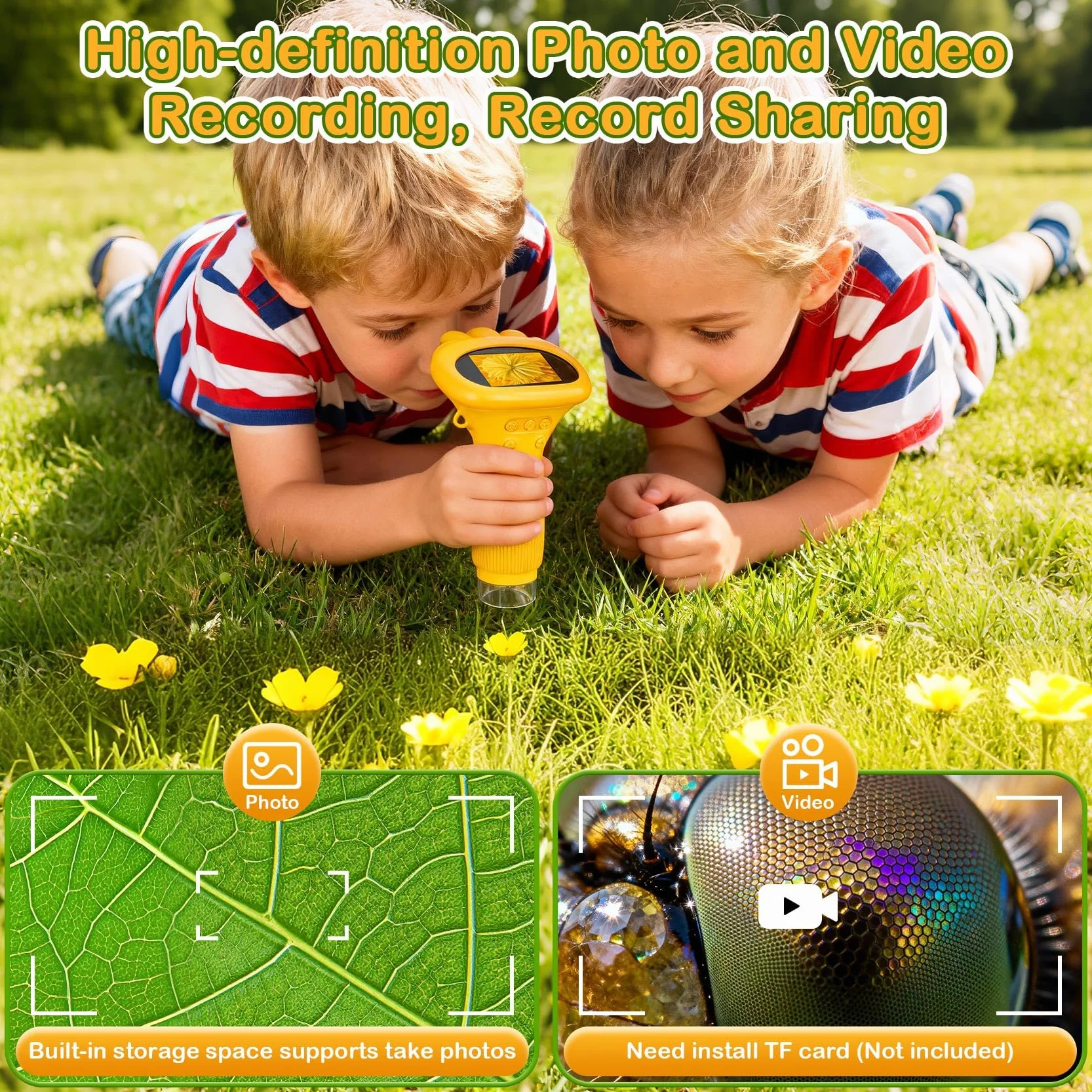 GlobalCrown Microscope Enfant, Microscope numérique de Poche avec lumière LED réglable,200x loupe microscopique Portable,Cadeau éducatif Scientifique pour garçons Filles de 3 4 5 6 7 8 Ans