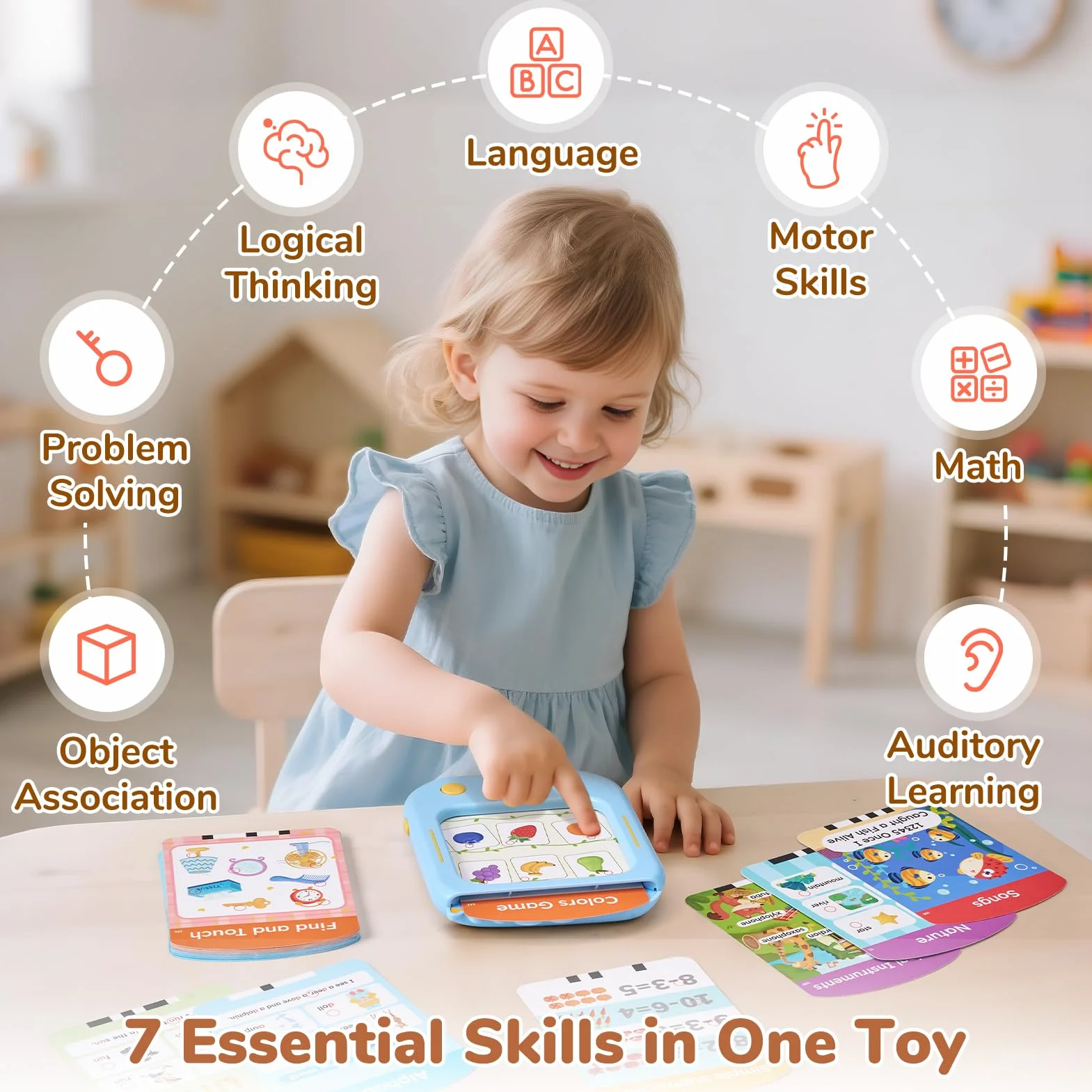JoyCat Tablette Éducative Enfant, 156 Pages Cartes Sonores à Toucher avec Jeux Interactifs, Jouet Montessori pour Apprendre Anglais, Alphabet, Mots, Nombre, Couleurs & Formes, Cadeau Enfant 2-6 Ans