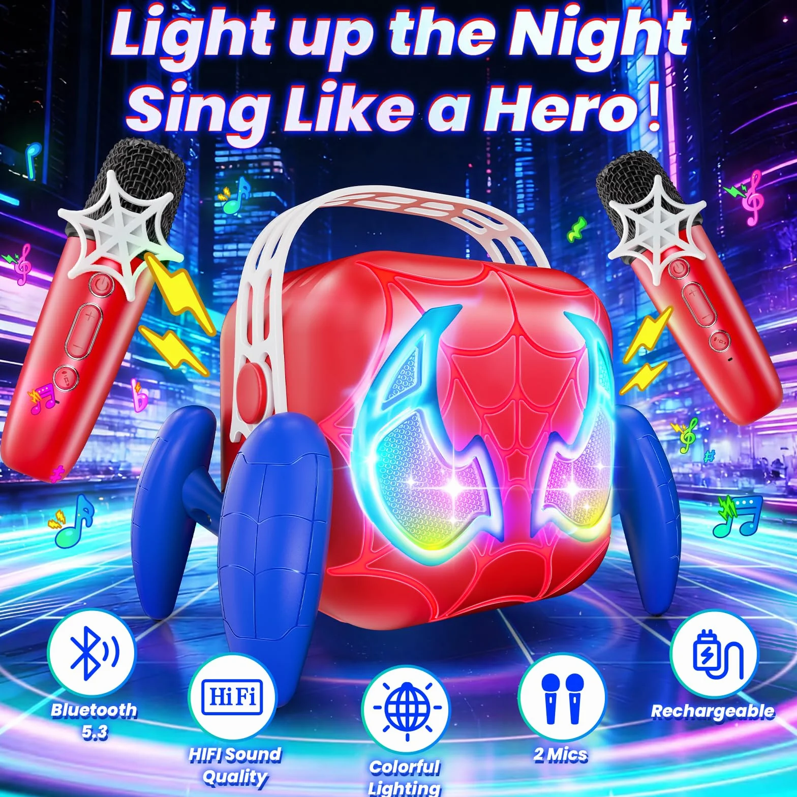 Micro Karaoke Enfant, Cadeau Garçon 3-12 Ans Jouet Garçon 3-12 Ans Micro pour Chanter avec 2 Mic sans Fil Bluetooth Enceinte Karaoké Cadeaux de Pâques & Anniversaire pour Enfants