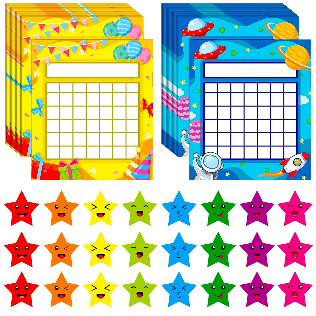 66 Packs tableaux de motivation pour la classe en 2 designs avec 2024 autocollants étoiles